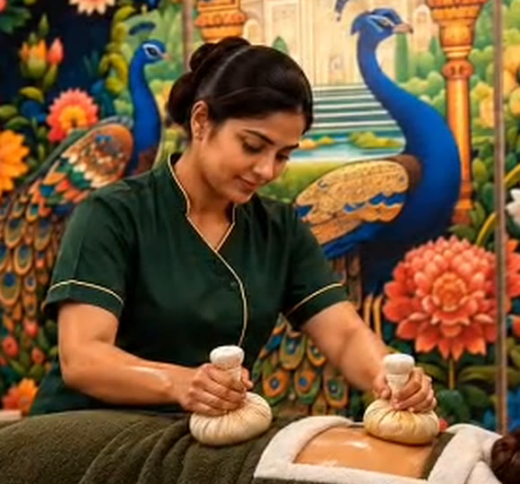 Therapist performing Potli massage