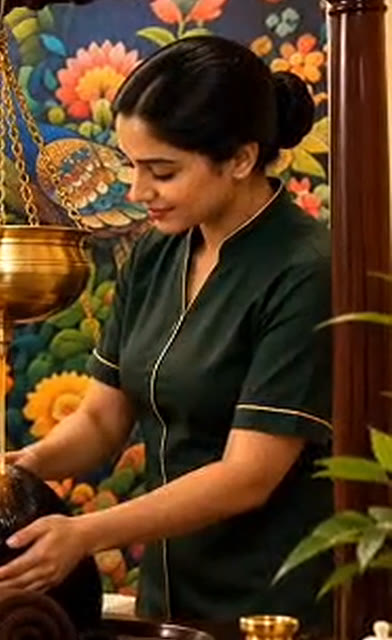 Therapist in the Shirodhara room